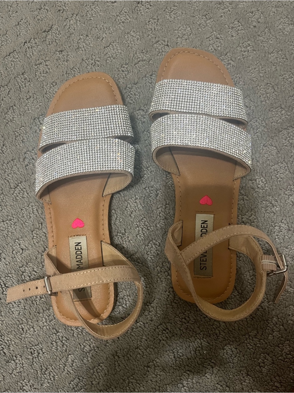 Greats Tan Sandals with Silver Crystal Straps